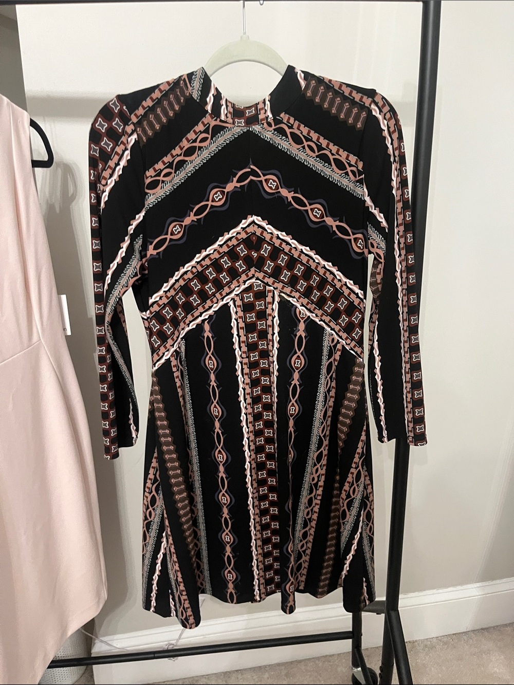 Free People Black Long-Sleeve Chain-Print Fit & Flare Dress